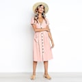 Pikkukuva 1 / 3: Naisten kesämekot Casual Midi-mekko Lyhythihainen paitamekko V-kaula-aukolla, nappi alas Swing A Line Tunika-mekko taskuilla pink