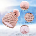 Pikkukuva 4 / 6: Bobble-hattu naisille Talvipipohatut Thermal fleecevuorattu hattu Naisten neulotut villahatut tekoturkisella Pom Pom Pink