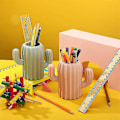Miniatyrbillede 5 af 5: 2 styks pen Blyant Grydeholder, Papir Opbevaring Pen Beholder, Cactus Shape Skrivebord Pen Holder Stander (lyserød, grøn)