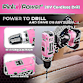 Miniatyrbild 5 av 5: Pink Power Pink set för kvinnor 20v sladdlös borrskruvdragare Verktygssats för kvinnor Li-ion elektrisk borr, power med verktygsväska, batteri, laddning