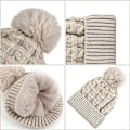 Pikkukuva 5 / 6: Bobble-hattu naisille Talvipipohatut Thermal fleecevuorattu hattu Naisten neulotut villahatut tekoturkisella Pom Pom Beige