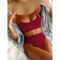 Miniatyrbillede 1 af 5: Kvinder Højtaljet Ribbet Cami Bikini Sæt Burgundy L-US12