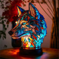 Pikkukuva 4 / 4: Eläinten pöytälamppusarja, retropöytävalaisin, lasimaalaus Animal Print -pöytävalaisin, vintage Animals -pöytälamppu kodin koristeet Wolf