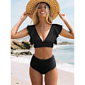 Miniatyrbillede 5 af 5: Kvinder flæser høj talje badedragt to stykker Push Up tropisk print bikini