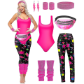Pikkukuva 1 / 5: 7 kpl 80-luvun harjoitusasu 80-luvun asusteet 80-luvun set Splash Print X-Large