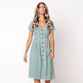 Pikkukuva 1 / 4: Naisten kesämekot Casual Midi-mekko Lyhythihainen paitamekko V-kaula-aukolla, nappi alas Swing A Line Tunika-mekko taskuilla light blue