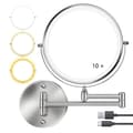 Wall-mounted makeup mirror with lighting - 8 inch, 3x/10x magnification, dimmable with 3 light modes, 360° rotatable double-sided mirror Silver Silver 10X