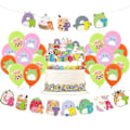 Miniatyrbillede 1 af 3: Squish Mallows Fødselsdagsdekorationer, Squish Mallows festartikler inkluderer fødselsdagsbanner, kagetopper, Squish Mallows balloner, festdekorationer S Set 2