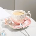 Miniatyrbild 2 av 5: SSRGV Keramisk Moln Mugg Söt Kopp med Underlägg 207ml Söt Keramisk Kaffemugg med Fat Set för Kontor Hem Kaffe Te Latte Mjölk, Rosa