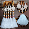 Miniatyrbild 2 av 4: Fredshänge halsband för kvinnor, boho-estetisk tofs i trä N2247