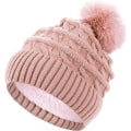 Pikkukuva 1 / 6: Bobble-hattu naisille Talvipipohatut Thermal fleecevuorattu hattu Naisten neulotut villahatut tekoturkisella Pom Pom Pink