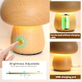 Miniatyrbillede 3 af 5: Svamp Lampe, 3 Farver USB Dæmpbar Sengelampe med Touch-kontrol, Vintage Træbordlampe til Soveværelsesdekoration