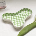 Miniatyrbillede 1 af 5: Keramisk skakternet mønster Dekorative bakker ternet ringfad Keramisk smykkebakke Ringholder Smykkeorganiseringsplade (grøn hvid ternet)