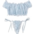 Miniatyrbilde 2 av 5: kvinners self-tie plisserte trim jacquard mesh undertøy sett sexy bh og truser