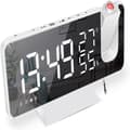 Projector Alarm Clock, Clock Radio with Temperature, Humidity, 7.5 Inch Mirror LED Display, with Automatic Dimming Function, (White)