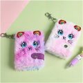 Miniatyrbillede 5 af 5: Notesbog Spiral Cute Cat Plys Notebook Kawaii Pendant Nøglering Notesbog Dagbog Dagbog Notesblok Brevpapir (Farve: OSS21533MC)