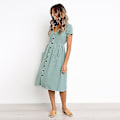 Pikkukuva 3 / 4: Naisten kesämekot Casual Midi-mekko Lyhythihainen paitamekko V-kaula-aukolla, nappi alas Swing A Line Tunika-mekko taskuilla light blue