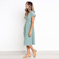 Pikkukuva 4 / 4: Naisten kesämekot Casual Midi-mekko Lyhythihainen paitamekko V-kaula-aukolla, nappi alas Swing A Line Tunika-mekko taskuilla light blue