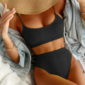 Miniatyrbild 1 av 5: Kvinnor med hög midja ribbad Cami Bikini Set Black M