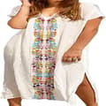 Sommer Bomull Brodert Blomstret Løs Kaftan Boho Strand Bikini Cover Up Kjole Plus Size Morgenkåpe for Kvinner