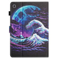 Miniatyrbillede 3 af 5: Til Samsung Galaxy Tab S6 Lite Farvet Tegning Stitching Læder Tablet Smart Case Sea Wave