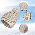 Pikkukuva 4 / 6: Bobble-hattu naisille Talvipipohatut Thermal fleecevuorattu hattu Naisten neulotut villahatut tekoturkisella Pom Pom Beige