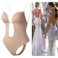 Kvinnlig Kroppsshaper Slips Rygglös BH T-string Midjetränare U-ringad Underklänning Shapewear White L