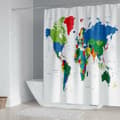 World Map Patterned Shower Curtain with Geographical Print, Waterproof