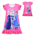 Pikkukuva 2 / 3: Lasten tyttöjen Frozen Elsa Anna -painatus yömekko lyhythihainen pyjamamekko yöasu Rose Red 7-8 Years