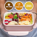 Pikkukuva 2 / 6: Eväsrasia aikuisille ja lapsille - 3 lokeroa, BPA-vapaa, mikroaaltouunin/astianpesukoneen kestävä aterinsetillä - kannettava On-The-Go-ateria-astia pink