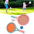 Pikkukuva 1 / 6: Lasten sulkapallomaila, liukumaton, kestävä, joustava, kannettava tennismailasetti lapsille, 2 mailaa, 2 palloa, sininen, vaaleanpunainen
