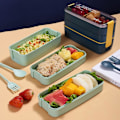 Pikkukuva 6 / 7: 3-osastoinen pinottava Bento-lounasrasia - vehnäolki, tiivis, 901 ml - BPA-vapaa, mikroaaltouunin ja astianpesukoneen kestävä aterian valmistukseen green