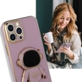 Pikkukuva 6 / 7: 6D galvanoitu astronautti piilotettu jalustakotelo iPhonelle Naisten astronautti taittuva jalusta iPhone-kotelo kamerasuojalla Pehmeä TPU iskunkestävä puskuri Purple iPhone 15 Pro