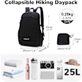 Miniatyrbillede 2 af 8: Foldbar, pakkebar vandrerygsæk - Våd - Tør adskillelseslomme, Multi - Formål Gym & Udendørs Daypack til mænd og kvinder Ideel til Adv Black 29*16*45
