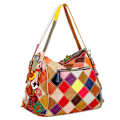 Miniatyrbild 4 av 7: Äkta läder enkel axelväska färgglad damväska handgjord färgkollision handväska crossbody