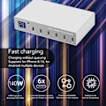 Miniatyrbilde 2 av 10: 140W USB C-lader Strømadapter 6 Port PD Lader Mobiltelefon Digital Smart Hurtigladestasjon for iPhone for Android-telefon 100‑240V EU-plugg