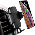 Miniatyrbillede 1 af 5: Trådløs Biloplader, 10W Hurtig Opladning Auto-fastspændings Bilholder, Vinduesbeslag Ventilations Telefonholder - (Sort) (En Styk)