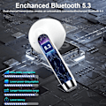 Miniatyrbilde 3 av 7: Trådløse ørepropper, Bluetooth-hodetelefoner 5.3 Stereo Bass 42H In-Ear-øretelefoner 2024 Støydempende ørepropper 4 ENC Mikrofonanrop Bluetooth-ørepropp USB-C LED D White