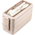 Miniatyrbilde 1 av 6: 3-roms stablebar Bento Matboks - Hvetestrå, Lekkasjesikker, 902ml - BPA-fri, Mikrobølgeovn- og Oppvaskmaskinsikker for Matlaging khaki