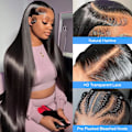 Pikkukuva 2 / 7: 26 tuuman pitsi etuviikuna ihmishiukset Pre Plucked Bleached Knots Lace Front Wig 180 Density Hd Lace Front Wigs Ihmishiukset mustille naisille suora pitsi F 26 Inch