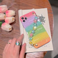 Miniatyrbilde 4 av 5: Gradient Regnbue Deksel Kompatibelt med iPhone 12 Pro Max Søt Kawaii 3D Krystall Fargerik Stjerne Håndstropp Design Myk TPU Beskyttende