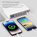 Miniatyrbilde 3 av 10: 140W USB C-lader Strømadapter 6 Port PD Lader Mobiltelefon Digital Smart Hurtigladestasjon for iPhone for Android-telefon 100‑240V EU-plugg