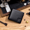 Miniatyrbillede 2 af 6: RFID-punge til mænd - Slank Bifold ægte læder pung til forlommen med 2 ID-vinduer QB-05 (sort) Black
