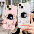 Pikkukuva 2 / 7: 6D galvanoitu astronautti piilotettu jalustakotelo iPhonelle Naisten astronautti taittuva jalustakotelo iPhonelle kamerasuojalla Pehmeä TPU iskunkestävä puskuri White iPhone X