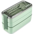 Pikkukuva 1 / 7: 3-osastoinen pinottava Bento-lounasrasia - vehnäolki, tiivis, 901 ml - BPA-vapaa, mikroaaltouunin ja astianpesukoneen kestävä aterian valmistukseen green