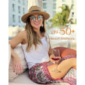 Miniatyrbillede 5 af 9: Bred Dame Herre Bredskygget Halm Panama Hat Fedora Sommer Strand Solhat UPF Halm Hat til Kvinder Khaki