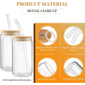 Miniatyrbilde 5 av 6: 16 oz glasskopper (omtrent 453,6 gram), 4 glasskopper med lokk og sugerør - kaffekopp, drikkekopp, gave 2 rengjøringsbørster