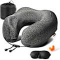 Miniatyrbillede 1 af 10: Rejsepude 100% ren memory foam nakkepude, komfortabelt og åndbart betræk, maskinvaskbar, flyrejsekit med 3D-formede øjenmasker, E