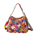 Miniatyrbild 1 av 7: Äkta läder enkel axelväska färgglad damväska handgjord färgkollision handväska crossbody