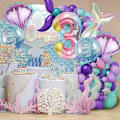 Miniatyrbillede 5 af 7: Havfrue Fødselsdag Dekoration Havfrue Fest Dekorationer Kit Hav Ballon Havfrue Folie Store Tal Balloner til Piger Under Havet Havfrue Tema Baby S Number 3